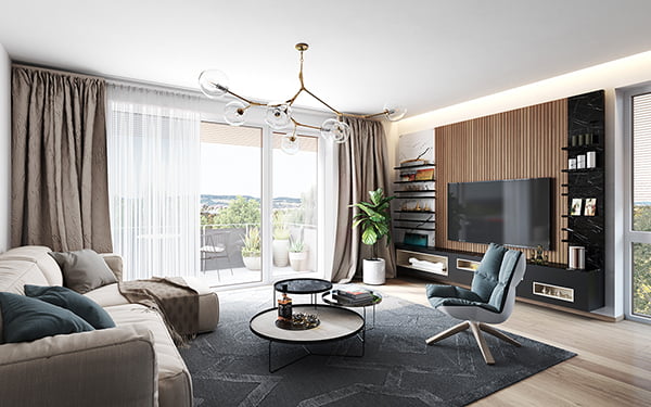 Nové byty - Bydlení Hořovice - vizualizace obývacího pokoje